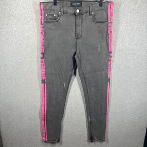 Homme + Femme Side Logo Stripe Skinny Jeans Mens 36 Gray Pink Ankle Zip EUC